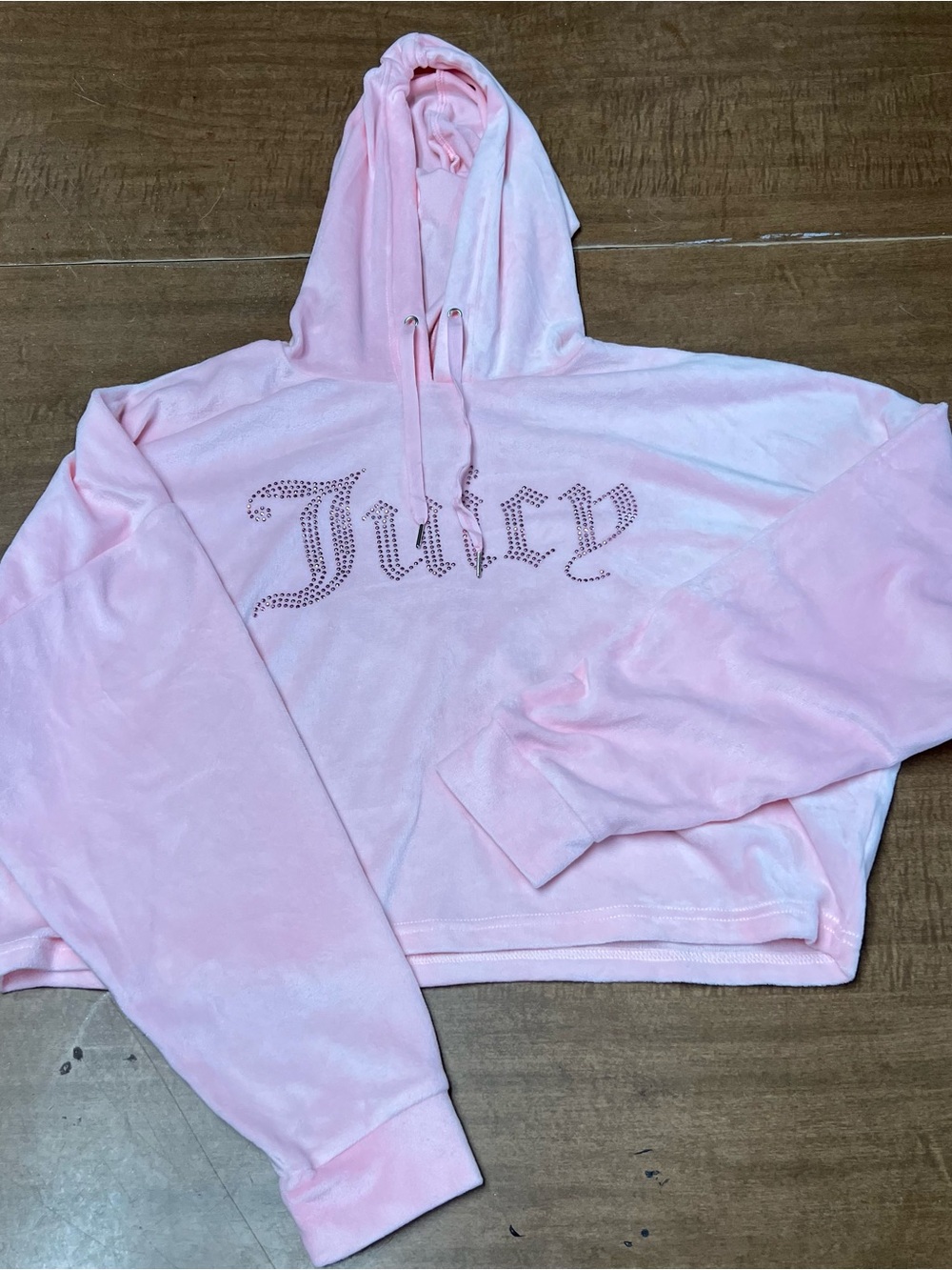 Juicy Couture Light Pink Velour Hoodie with Crystal Logo